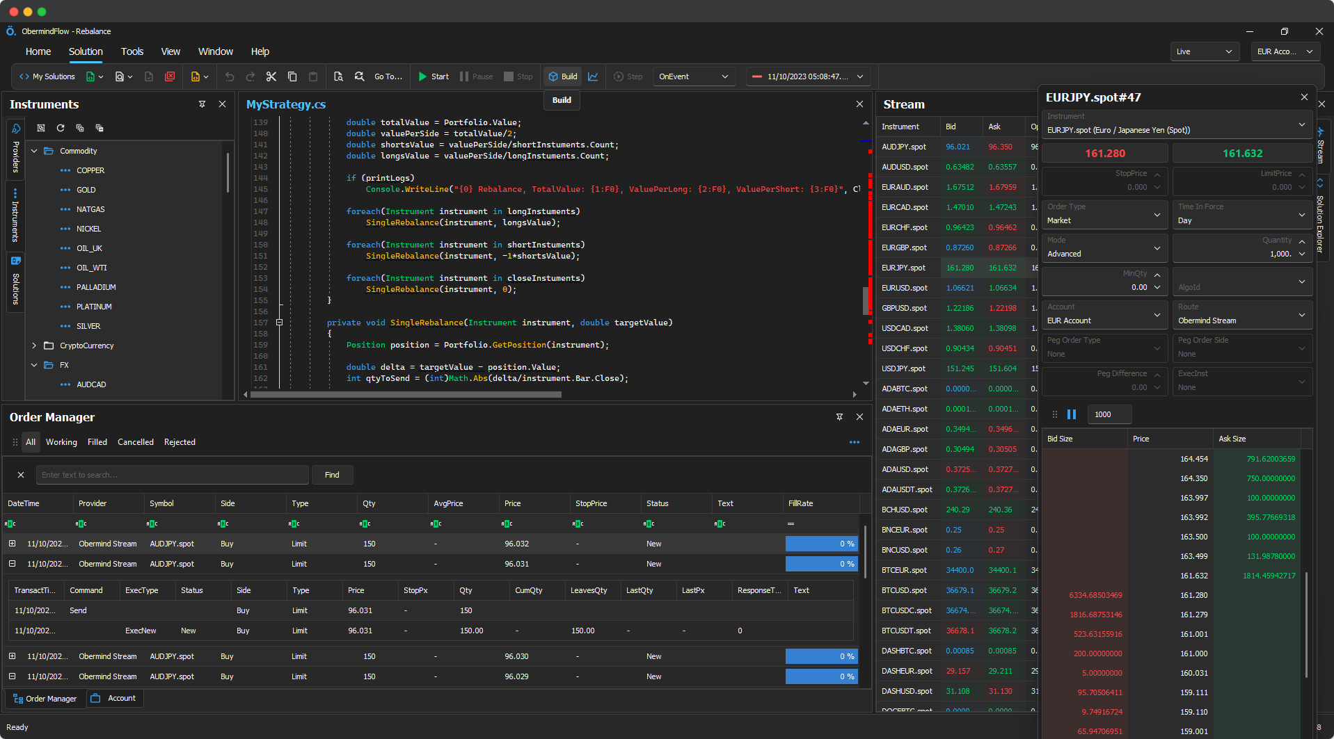 Obermind Flow - Algorithmic Trading and Quant Trading Platform - IDE and FIX API